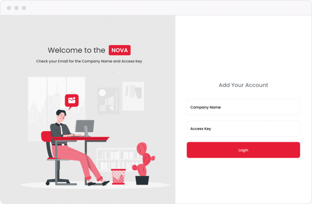 Add New Account screen with Company Name and Access Key fields