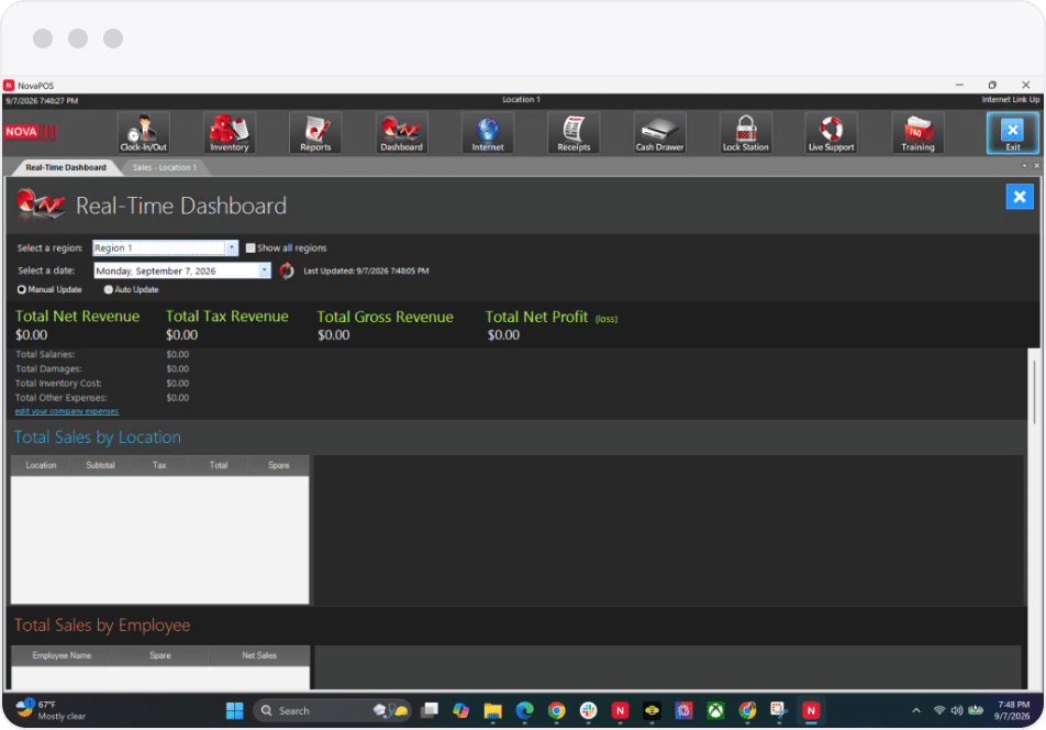 NOVA sales screen with the Exit button in the top right corner