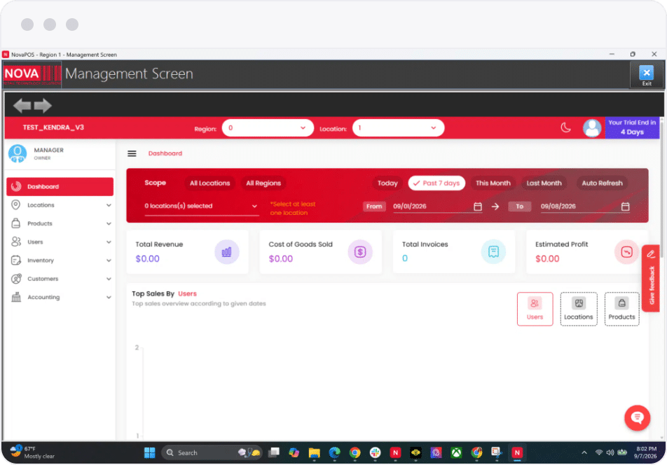 NOVA Backoffice open inside the NOVA app