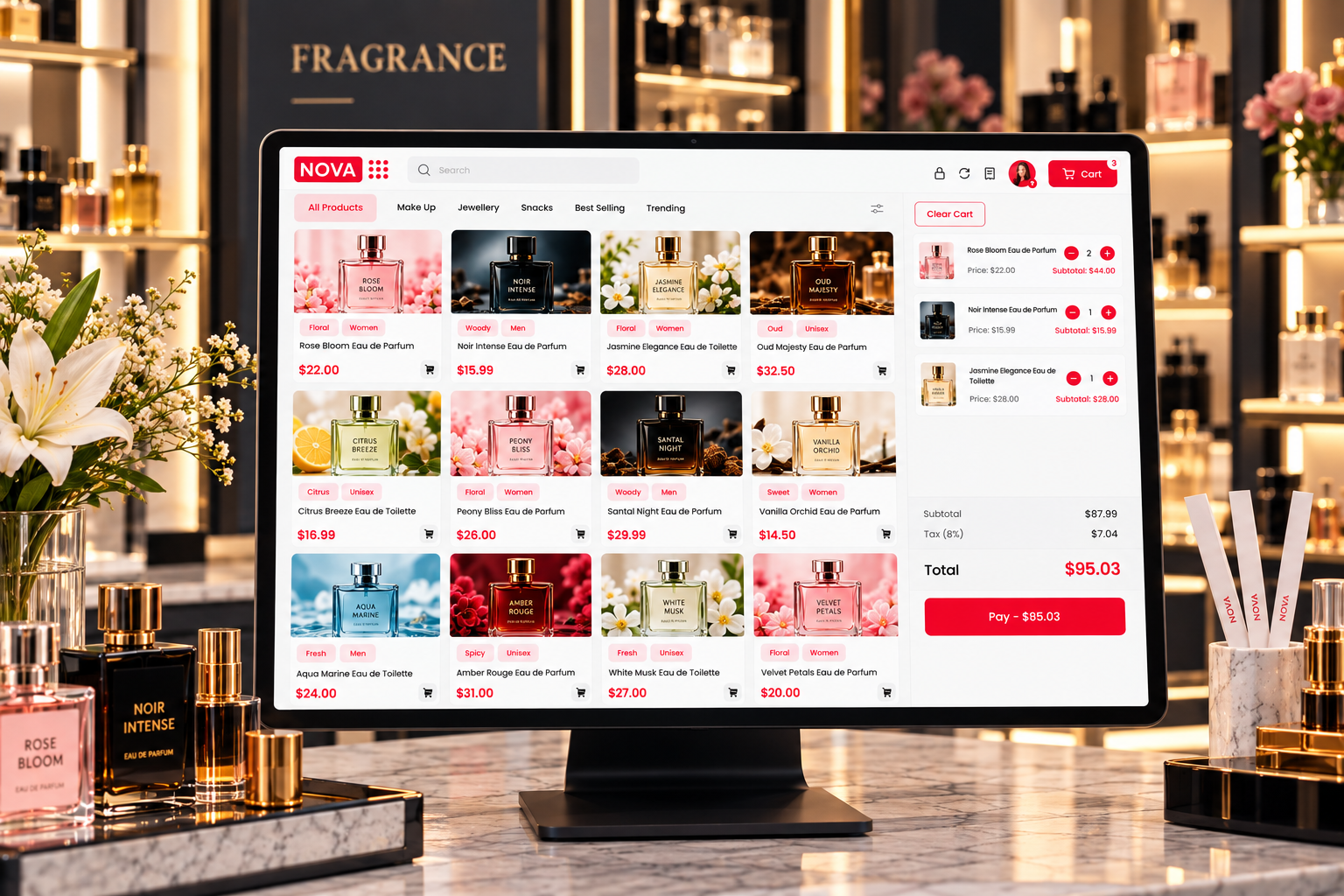 NOVA POS running on a fragrance boutique counter